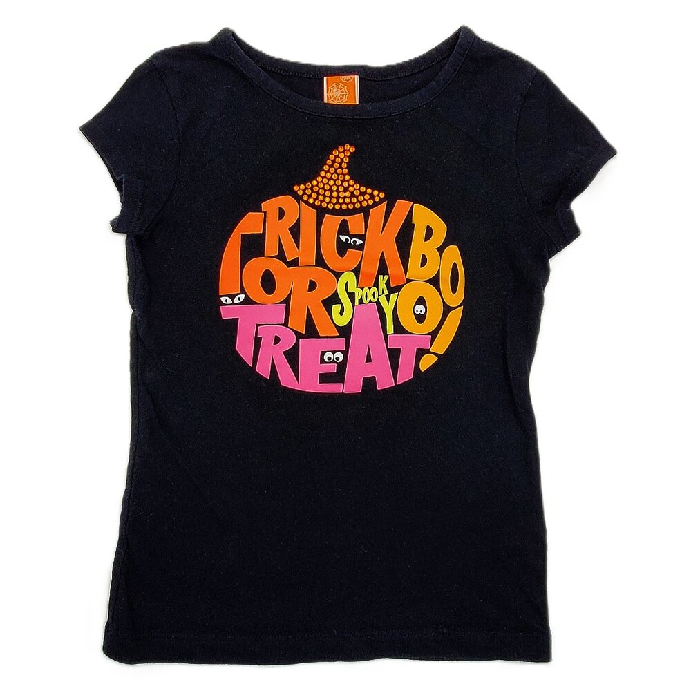 Black Halloween “Trick or Treat” Novelty T-Shirt – Size S 6 Child
